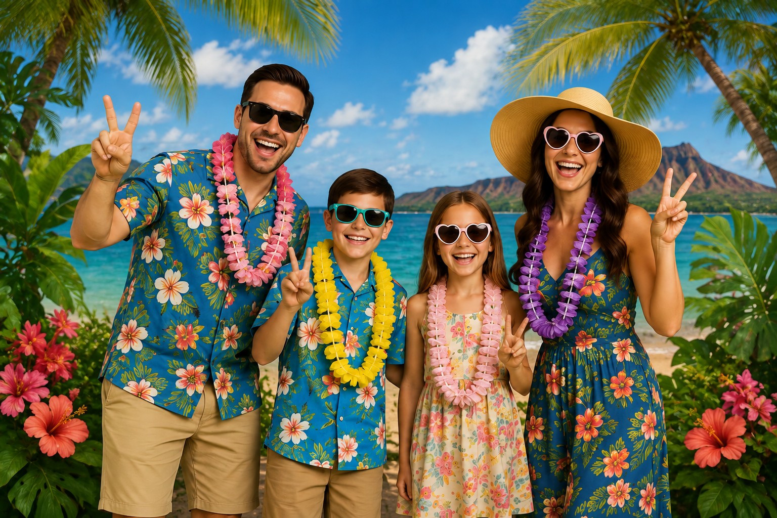 Green screen backdrop transformed into a Hawaii beach scene